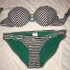 Blue and white striped bikini